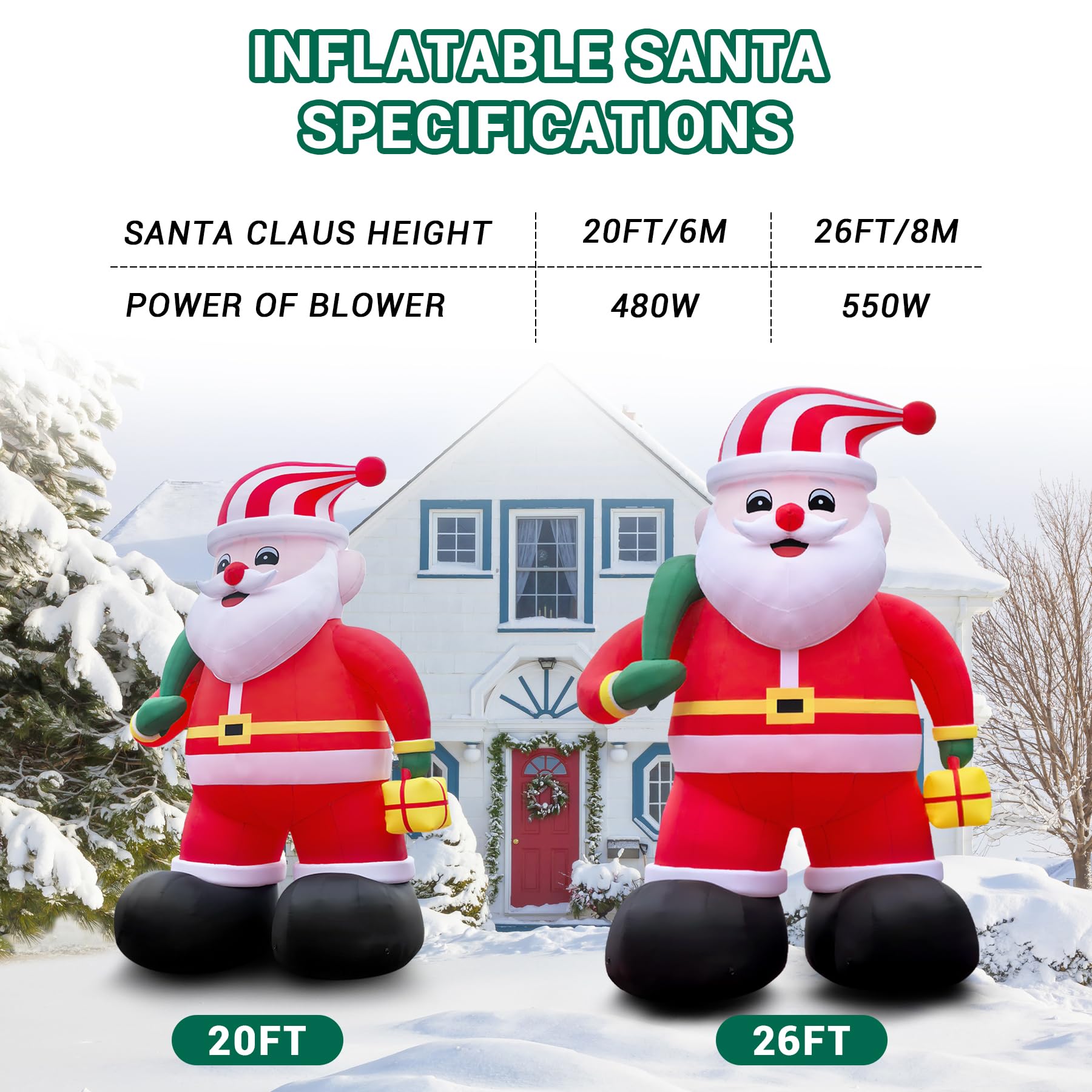 20ft Giant Santa Inflatables Outdoor Santa Inflatable Christmas Decorations for Blow up Decorations Outdoor Holiday Lawn Party Shopping Mall (with LED Lights)