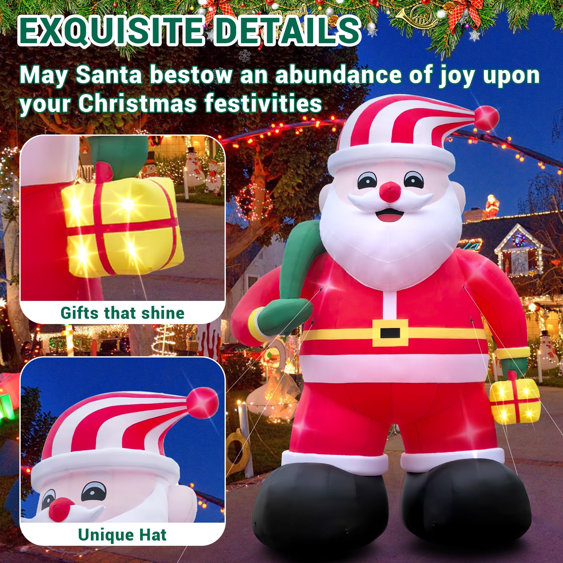 20ft Giant Santa Inflatables Outdoor Santa Inflatable Christmas Decorations for Blow up Decorations Outdoor Holiday Lawn Party Shopping Mall (with LED Lights)