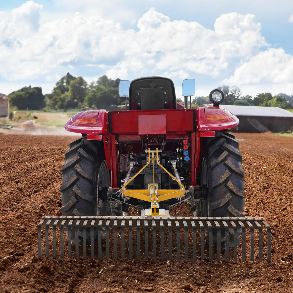 3 Point Rock Rake, Landscape 3 Point Rake for Tractor, 60", Black & Yellow